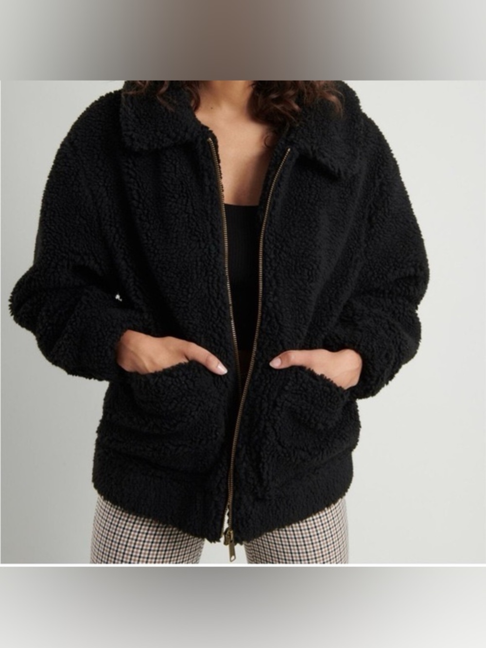 Garage Black Plush Fleece Zip Jacket